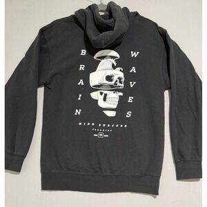 chomp brand 'brain waves' skull black pullover hoodie, men's small sweatshirt